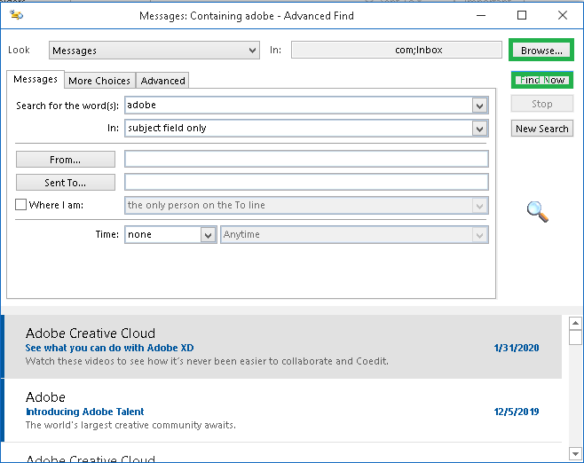 2. Advanced Find dialogue box