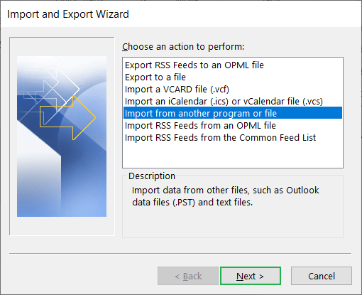 Find and click the option ‘Import from another program or file