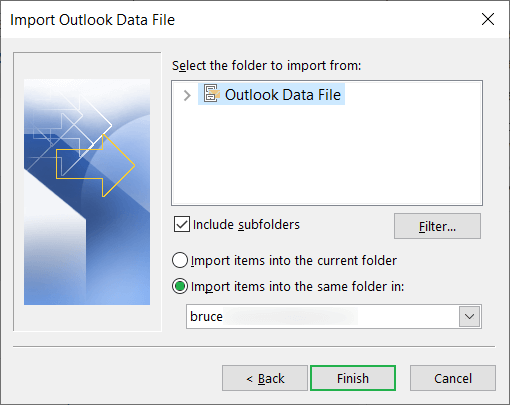 Click the checkbox to include the subfolder present in PST files