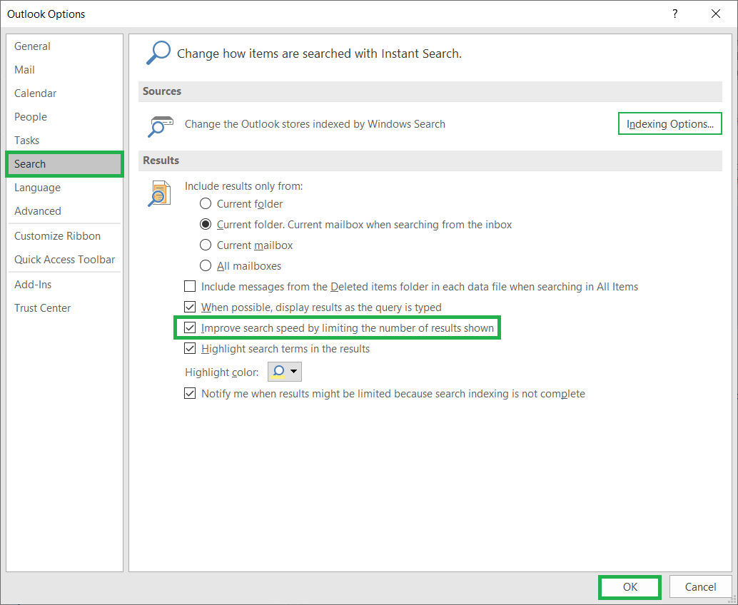 Improve search speed by limiting the number of results show