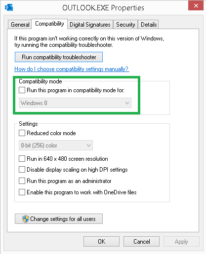 Move to the Compatibility tab