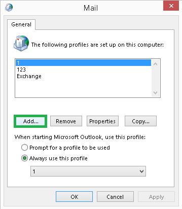 Click on Add to add a new profile