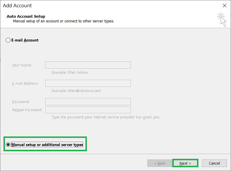 Manual setup or additional server types