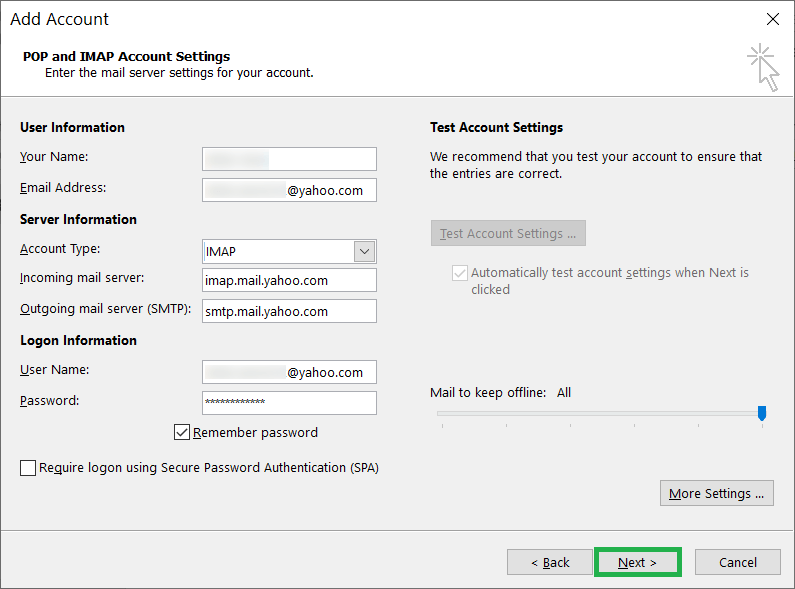 Add account wizard