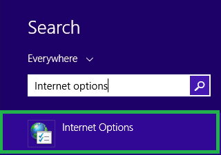 Search and open the Internet Options on your system