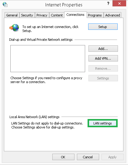Click on LAN settings option
