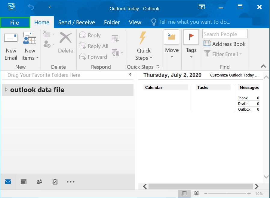 Start Outlook and click the File option