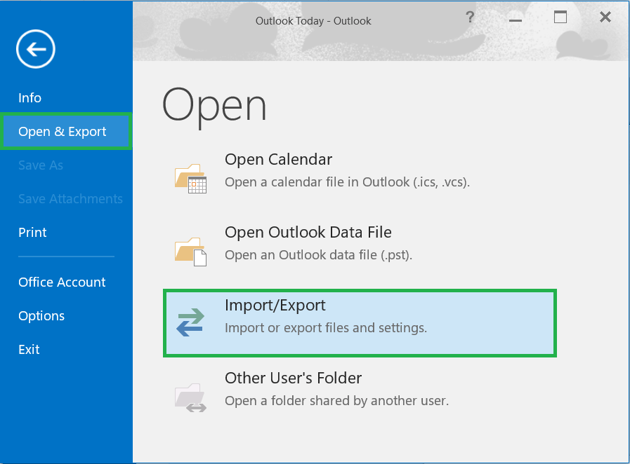 Click Open & Export category