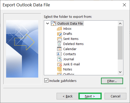 Click the checkbox to include subfolders