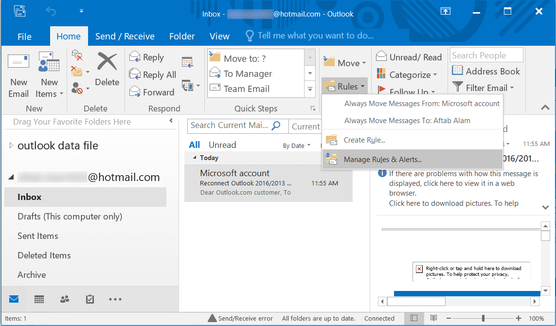 Choose Manage Rules & Alerts.