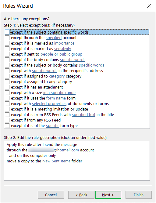 Multiple exception options