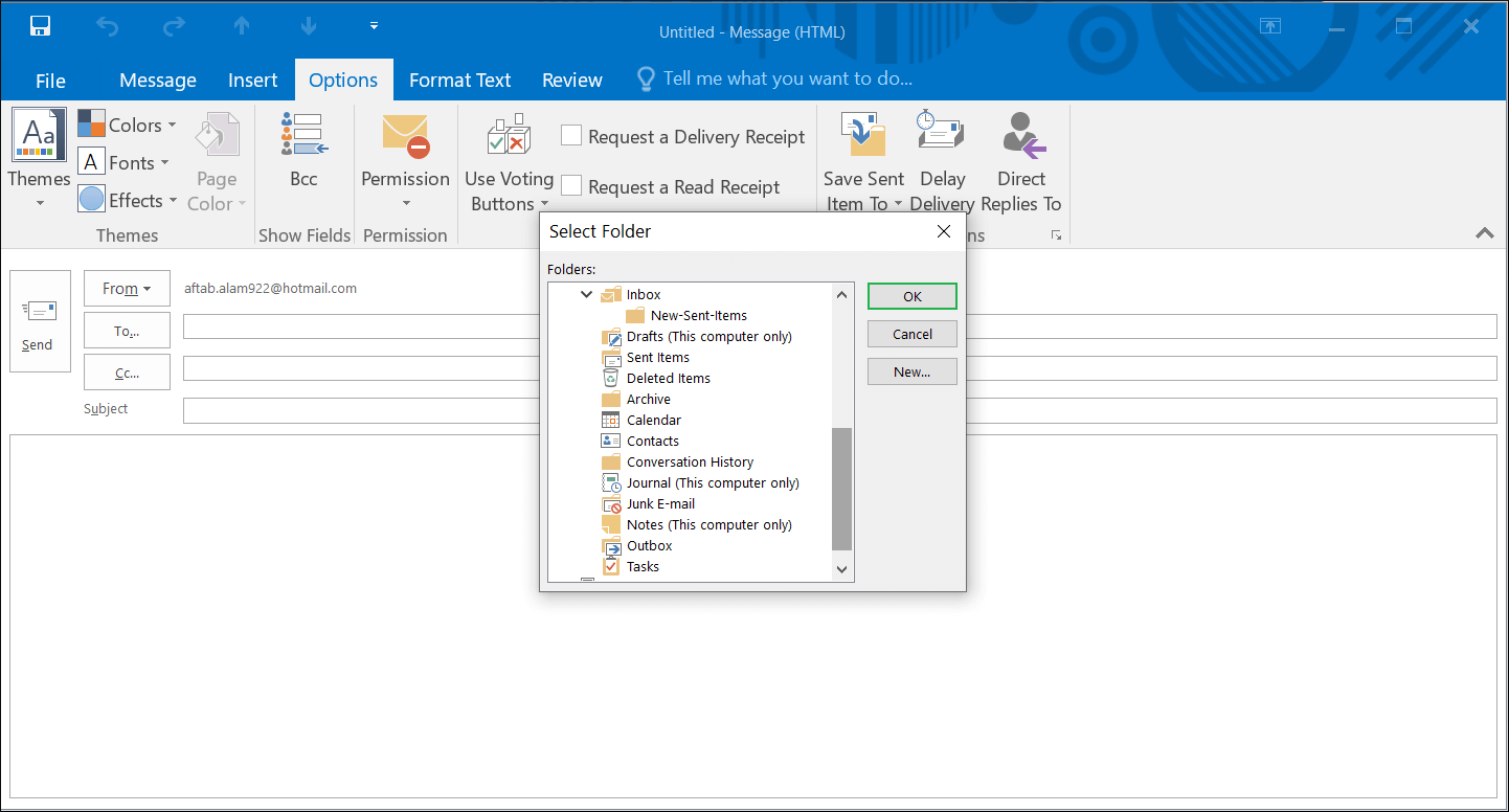 Choose the folder where you want to keep the sent messages