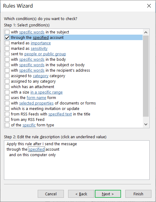 Click the checkbox – through the specified account