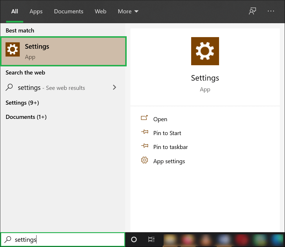In the search field, type Settings