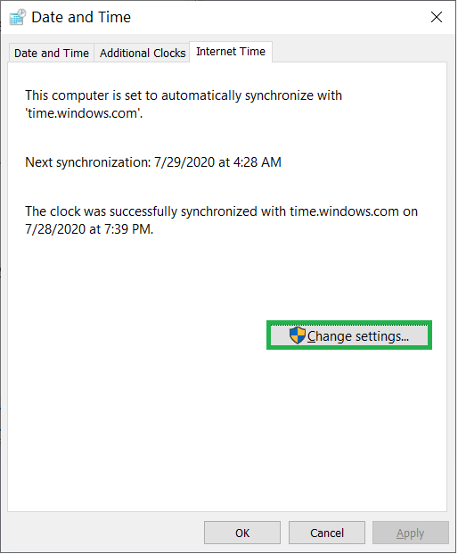 Click the button Change Settings