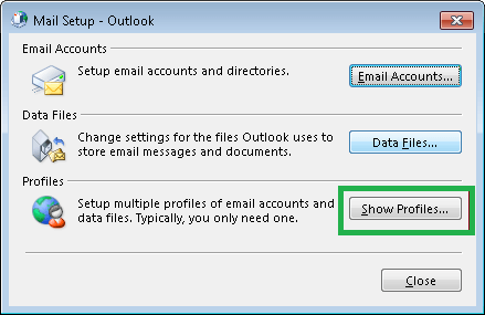 Mail-Setup dialogue box for Outlook will get opened