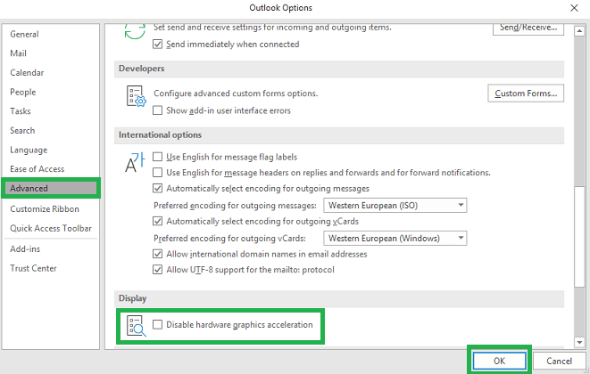 Checkbox saying Disable hardware graphics acceleration