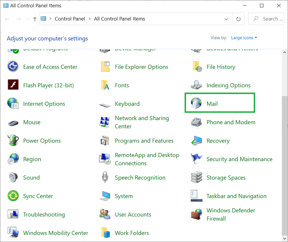 Look for Mail option
