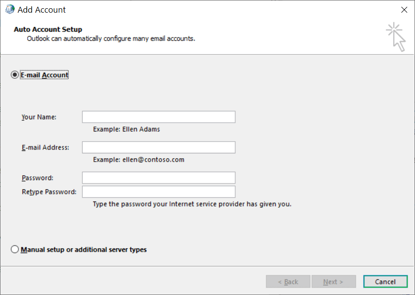 Input all the details of the Microsoft 365 account 