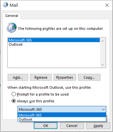 Select the newly created account