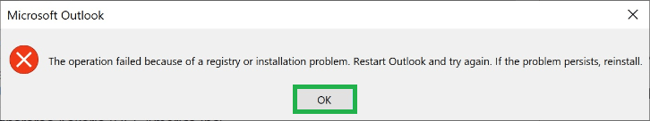 The operation failed because of a registry or installation problem