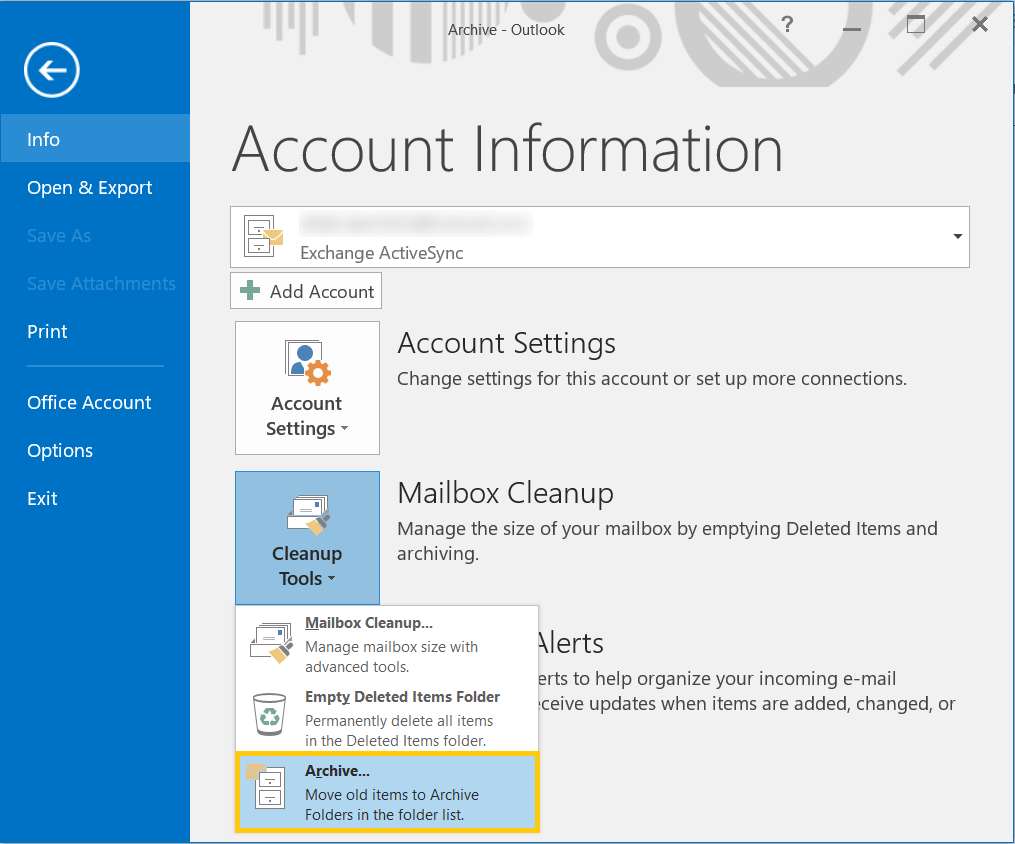 Archiving your old emails in Outlook