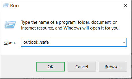 Type Outlook.exe /safe