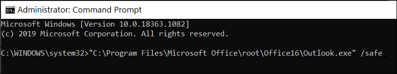 Command prompt and input the whole path of Outlook