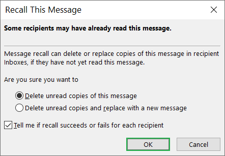 Delete unread copies of this message or Delete unread copies and replace with a new message