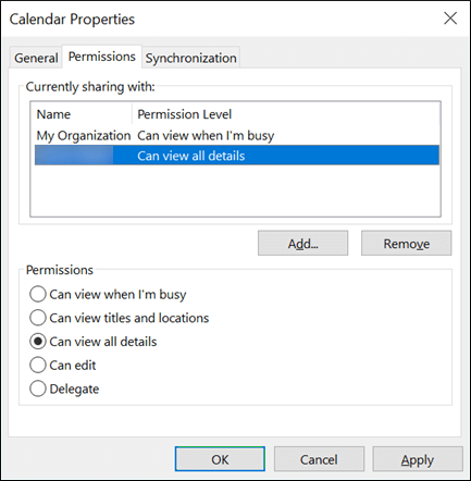 Open the Calendar Properties tab, and click the Add button