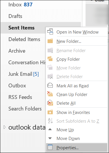 items in sent folder missing in outlook 2016