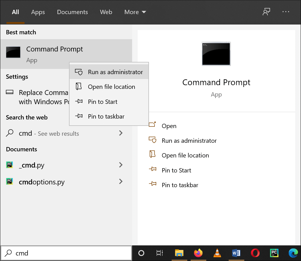 Open a command prompt as the Administrator