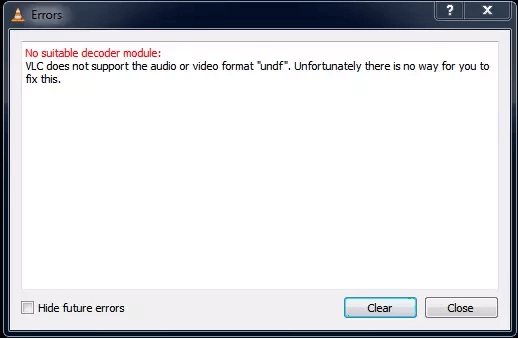 VLC player shows the following error