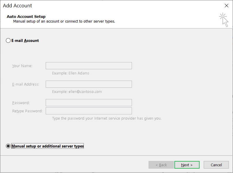 Choose the second option of Manual Setup or Additional server types