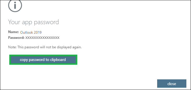 The wizard will create a new app-password 
