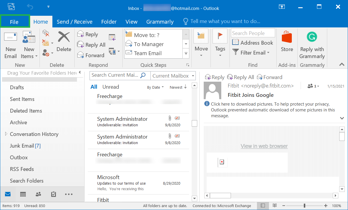 Open the Outlook application and click the File option