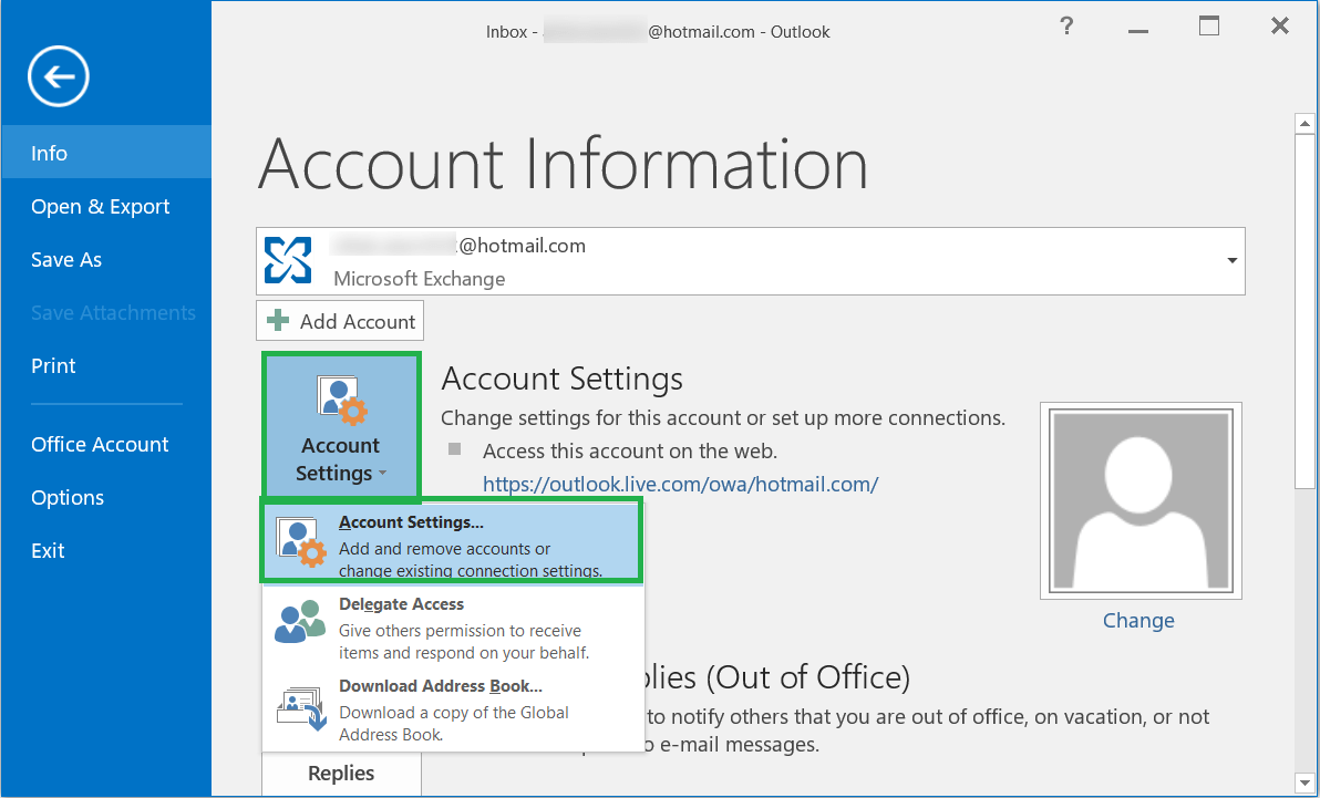 Click Account Settings, then Account Settings
