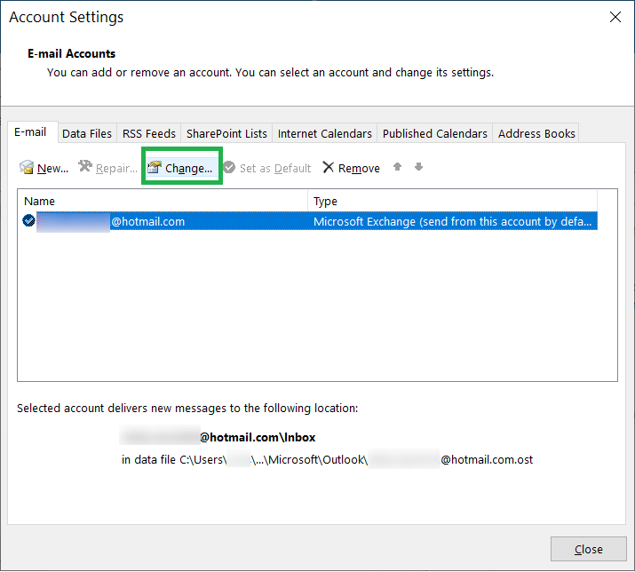 Choose the account showing the error