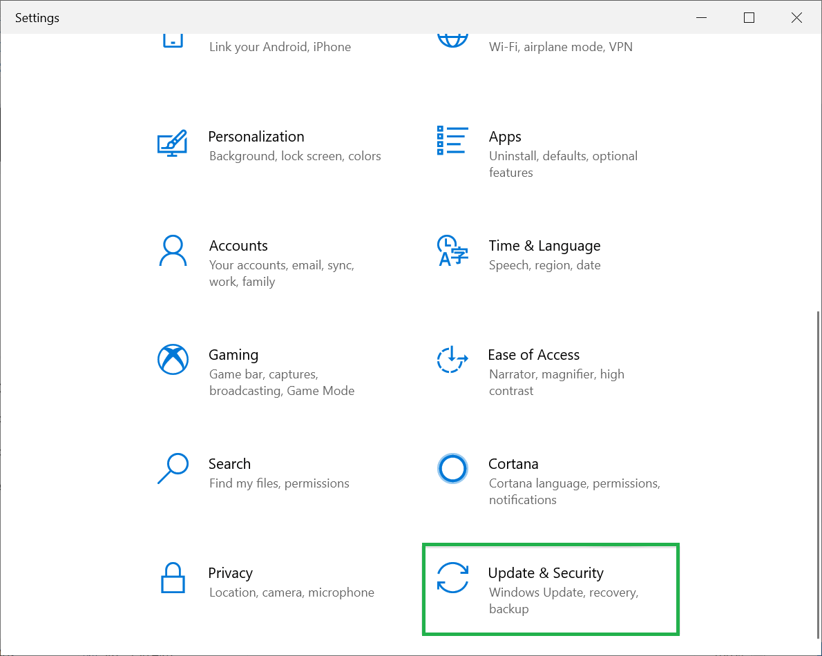Click Update & Security