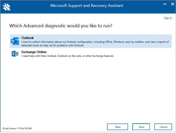 Choose Outlook and click Next