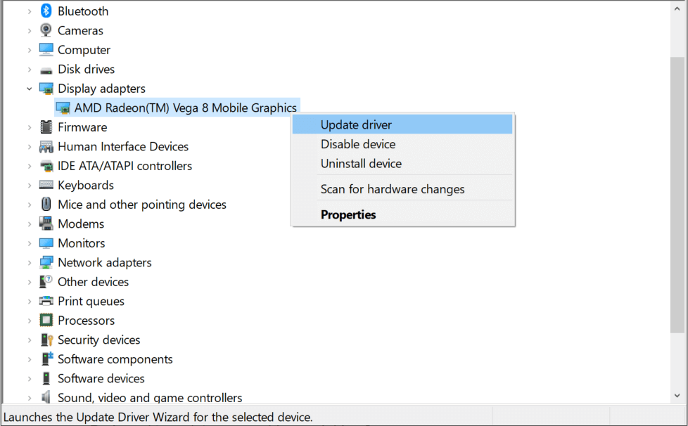 Display Adapter, right-click and choose Update Driver