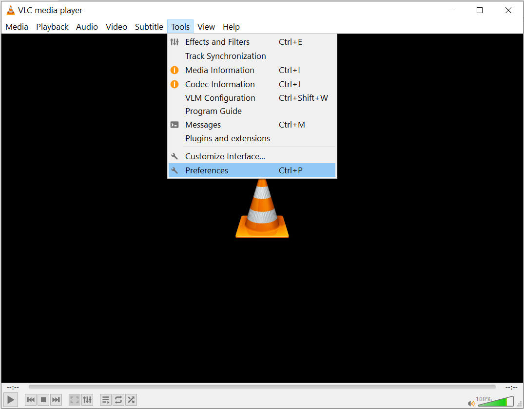 In the VLC Player, choose Tools and then click Preferences