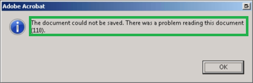 Adobe PDF Error 110 – The document could not be saved