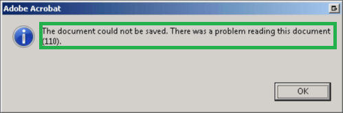 Ошибка Adobe PDF 110 — не удалось сохранить документ.
