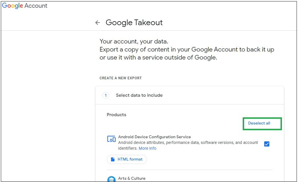 Select the applications from which you want to export the data
