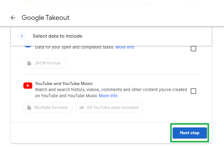 Select the desired Google apps for backup