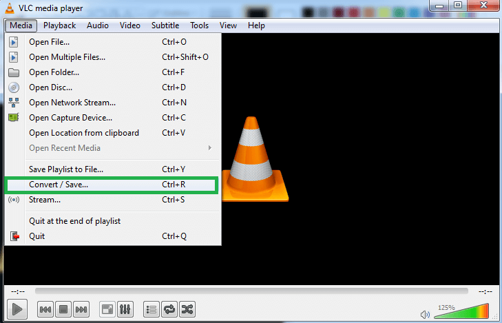 Navigate to Media>Convert/Save option