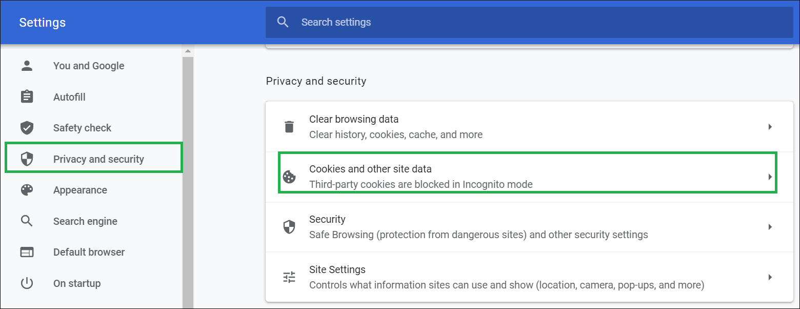 Choose cookies and other site data