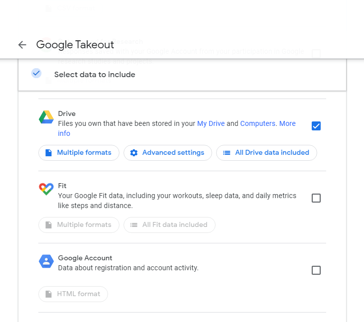 Click on the Deselect all option and select the Google Drive application