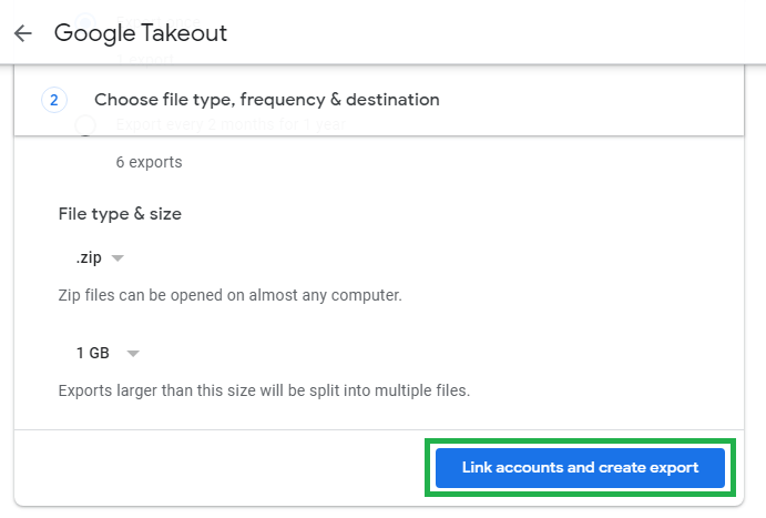 Click Link accounts and create export